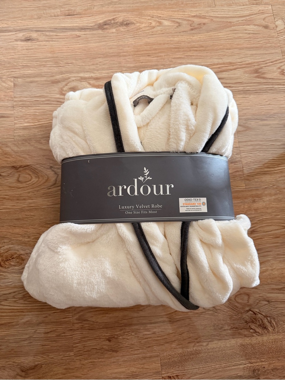 NEW: Ardour Luxury Velvet Robe in Cream with Black Trim